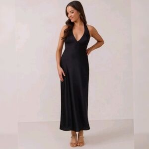 Park & Fifth Hayden Satin Halter Midi Dress XXL Black